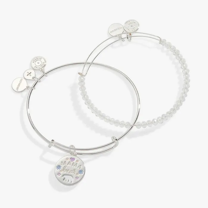 Mama Bear Charm Bangle Set Of 2 Shiny Silver Women Alex And Ani Jewelry Sets