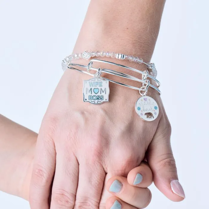 Mama Bear Charm Bangle Set Of 2 Shiny Silver Women Alex And Ani Jewelry Sets