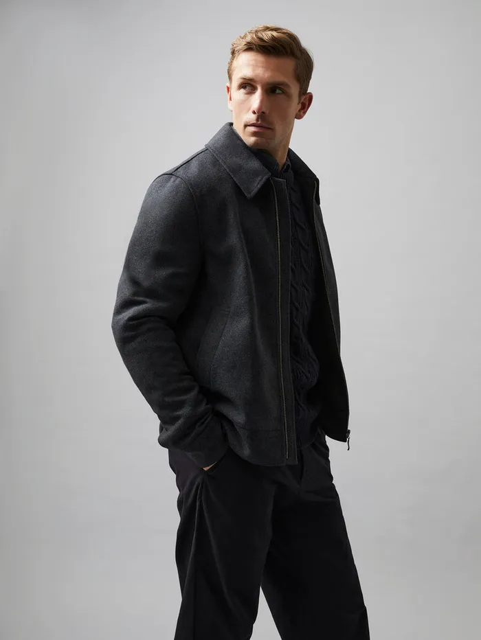 Man Coats and Jackets French Connection Wool Blend Blouson Coat Charcoal Mel