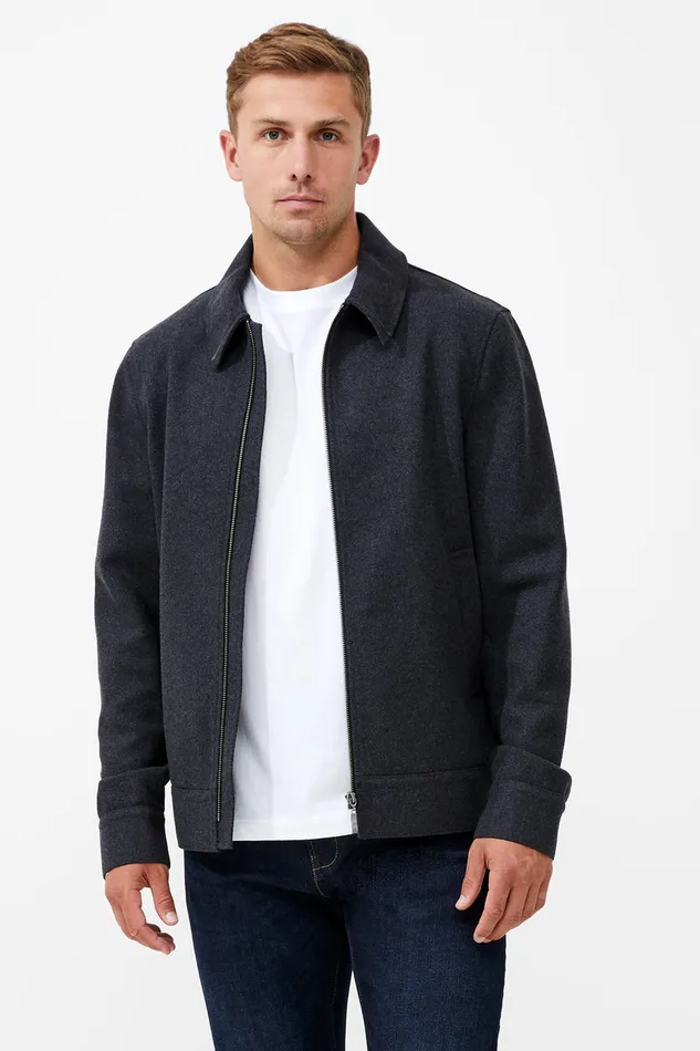 Man Coats and Jackets French Connection Wool Blend Blouson Coat Charcoal Mel Man Coats and Jackets French Connection Wool Blend Blouson Coat Charcoal Mel