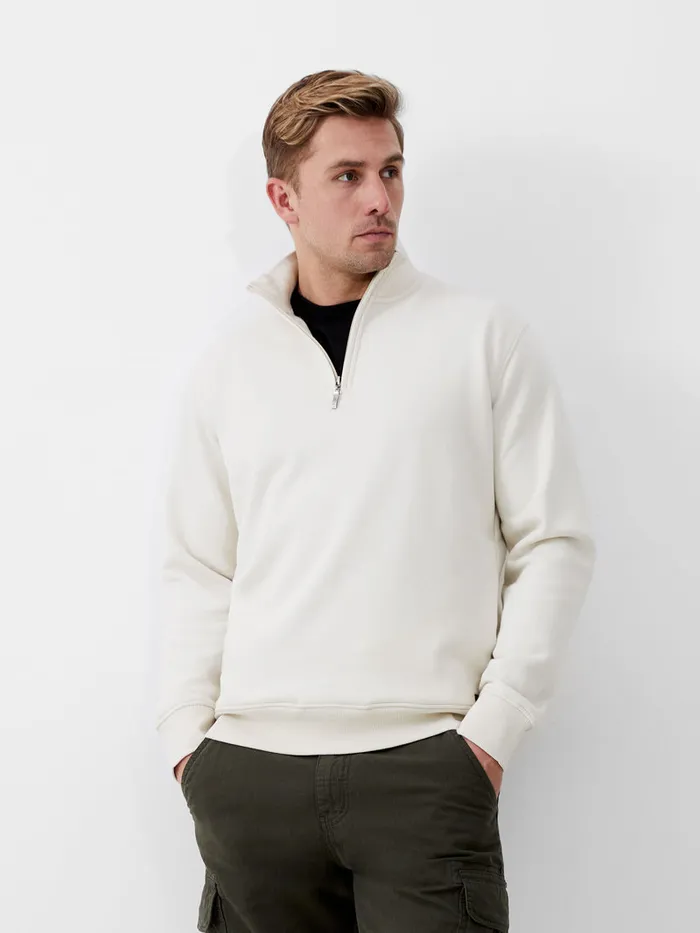 Man Jumpers and Cardigans French Connection Fleeceback Funnel Neck Half Zip Sweatshirt Ecru Man Jumpers and Cardigans French Connection Fleeceback Funnel Neck Half Zip Sweatshirt Ecru