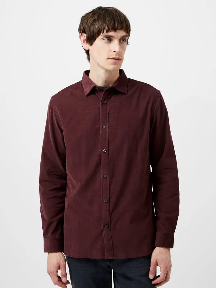 Man Shirts French Connection Baby Corduroy Shirt Burgundy