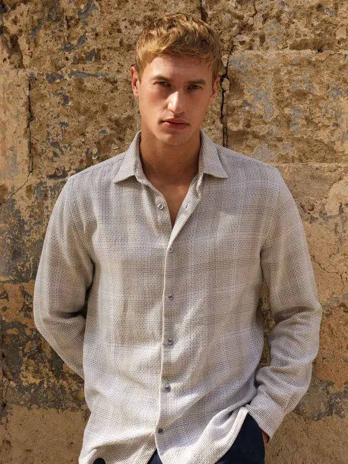 Man Shirts French Connection Barrow Dobby Long Sleeve Shirt Sand Combo