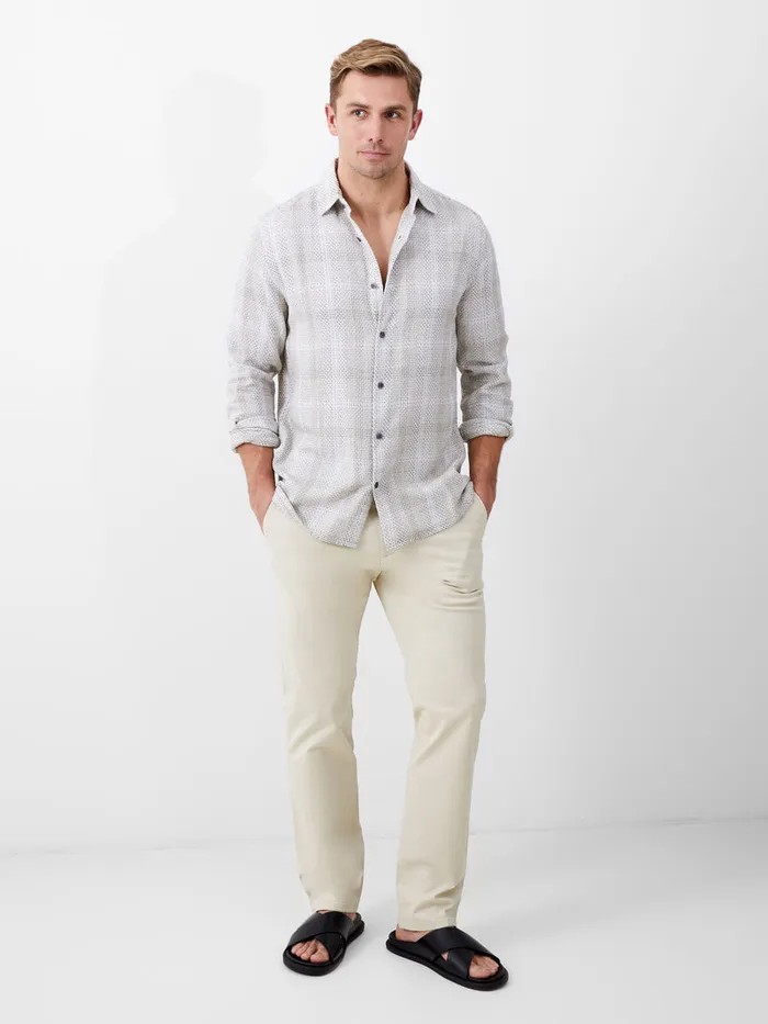 Man Shirts French Connection Barrow Dobby Long Sleeve Shirt Sand Combo Man Shirts French Connection Barrow Dobby Long Sleeve Shirt Sand Combo