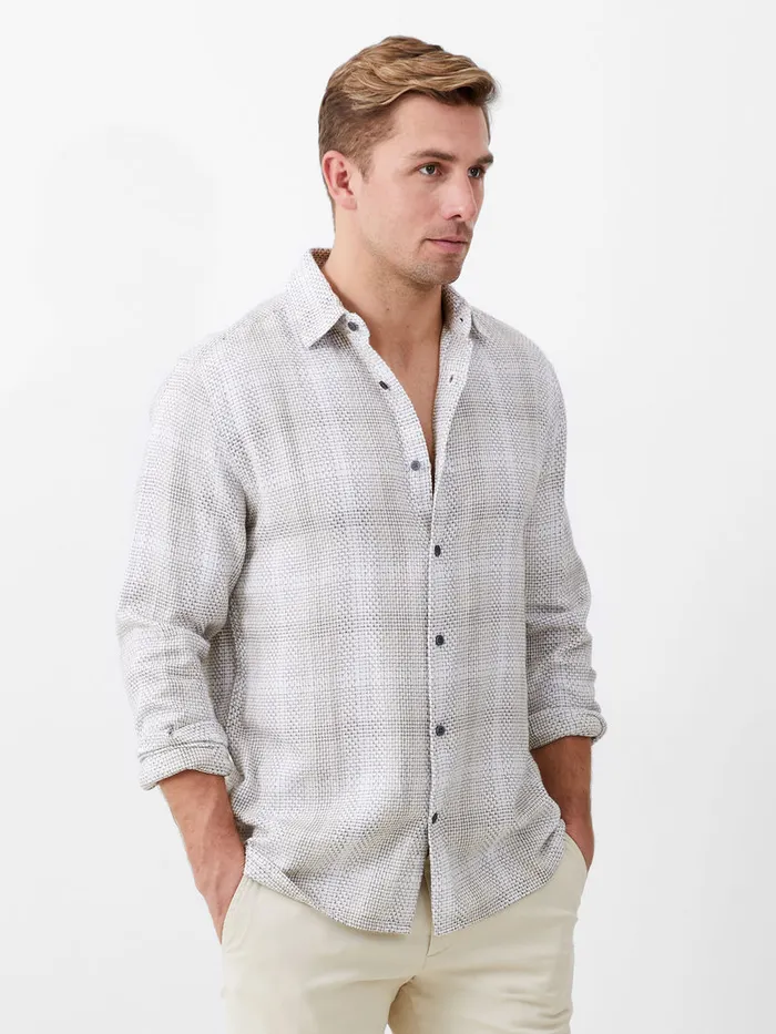 Man Shirts French Connection Barrow Dobby Long Sleeve Shirt Sand Combo Man Shirts French Connection Barrow Dobby Long Sleeve Shirt Sand Combo