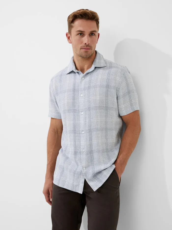 Man Shirts French Connection Barrow Dobby Short Sleeve Shirt Blue Combo