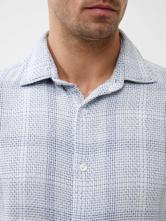 Man Shirts French Connection Barrow Dobby Short Sleeve Shirt Blue Combo Man Shirts French Connection Barrow Dobby Short Sleeve Shirt Blue Combo