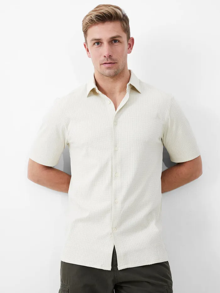 Man Shirts French Connection Ladder Texture Jersey Shirt Ecru