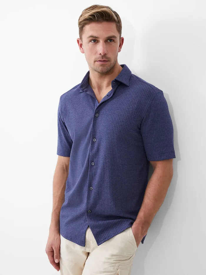 Man Shirts French Connection Ladder Texture Jersey Shirt Navy