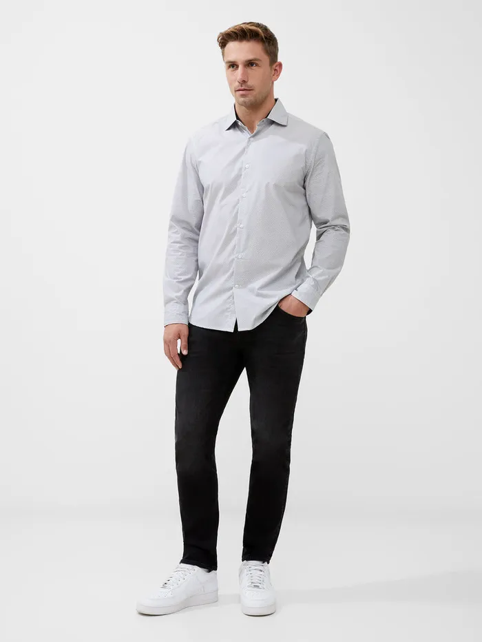 Man Shirts French Connection Long Sleeve All Over Print Shirt Whiteblack