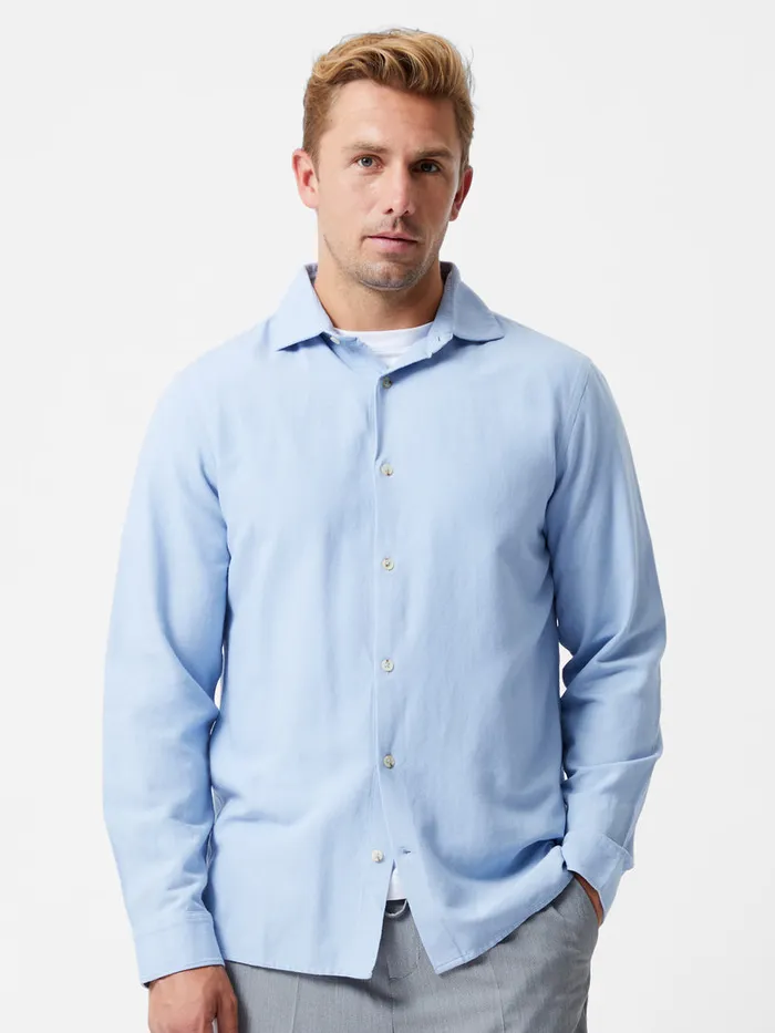 Man Shirts French Connection Long Sleeve Linen Blend Shirt Light Blue