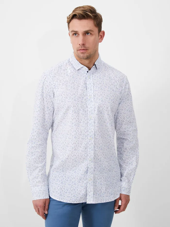 Man Shirts French Connection Long Sleeve Navy Trim Shirt Foliage