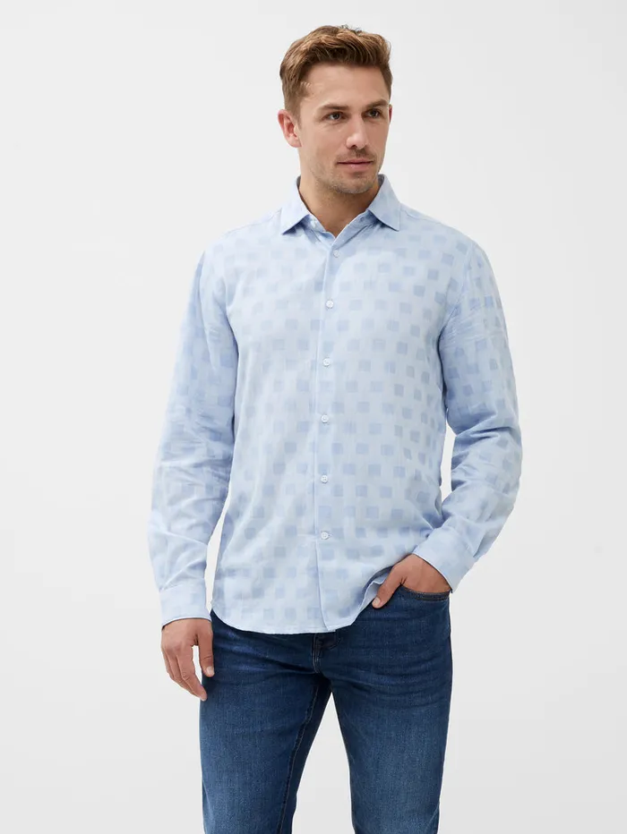 Man Shirts French Connection Long Sleeve Tonal Check Shirt Light Blue