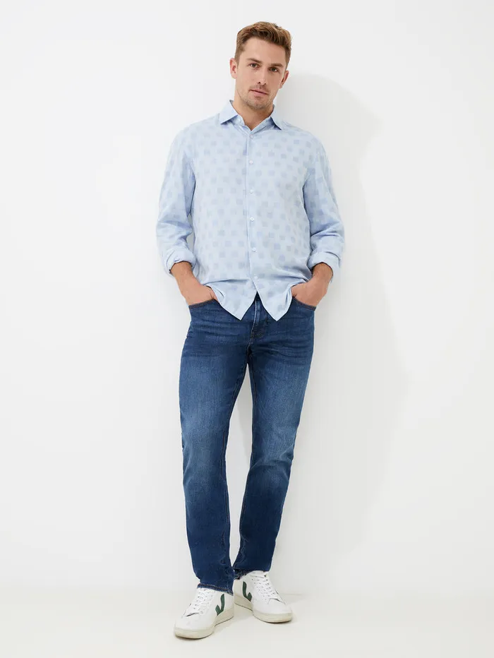 Man Shirts French Connection Long Sleeve Tonal Check Shirt Light Blue Man Shirts French Connection Long Sleeve Tonal Check Shirt Light Blue