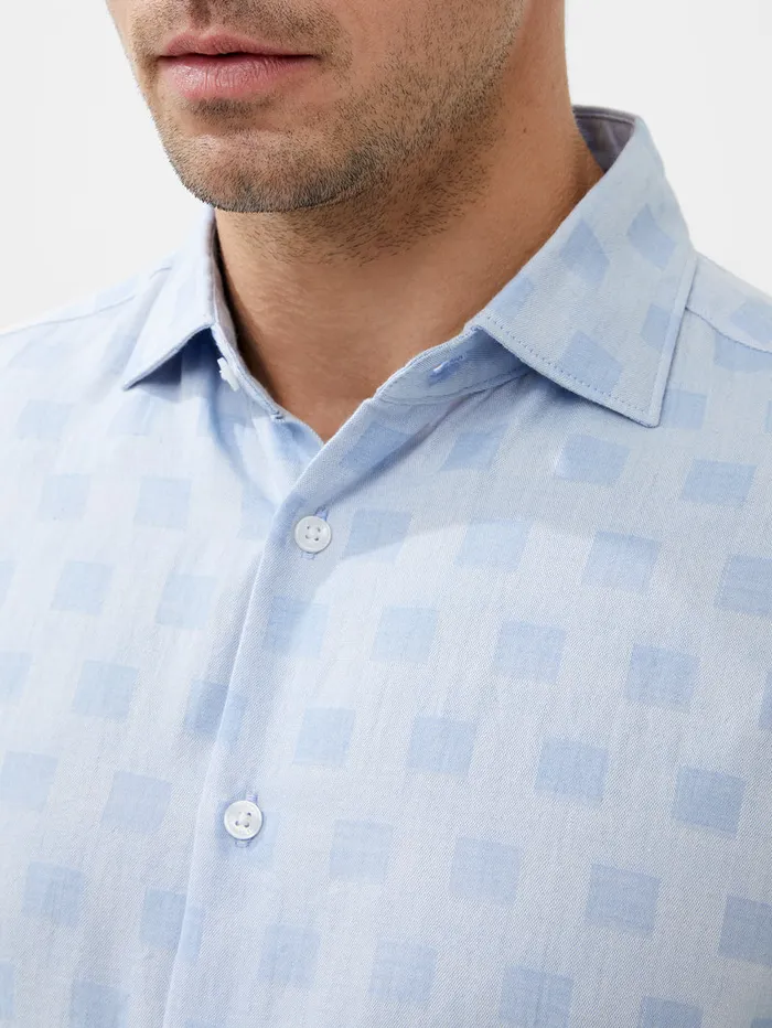 Man Shirts French Connection Long Sleeve Tonal Check Shirt Light Blue Man Shirts French Connection Long Sleeve Tonal Check Shirt Light Blue