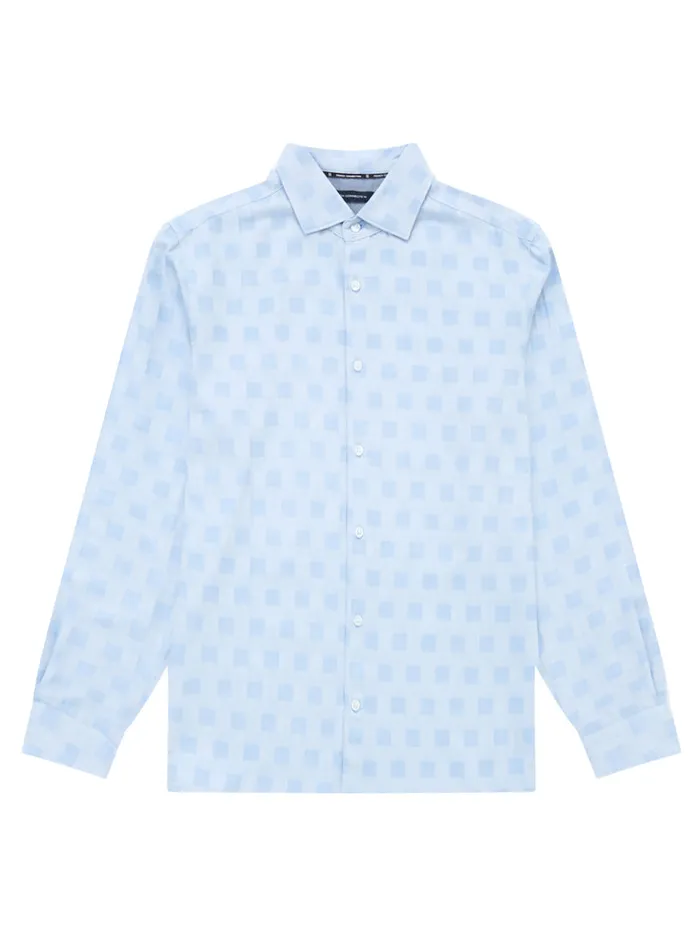 Man Shirts French Connection Long Sleeve Tonal Check Shirt Light Blue Man Shirts French Connection Long Sleeve Tonal Check Shirt Light Blue