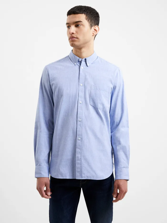 Man Shirts French Connection Oxford Long Sleeve Shirt Mid Blue