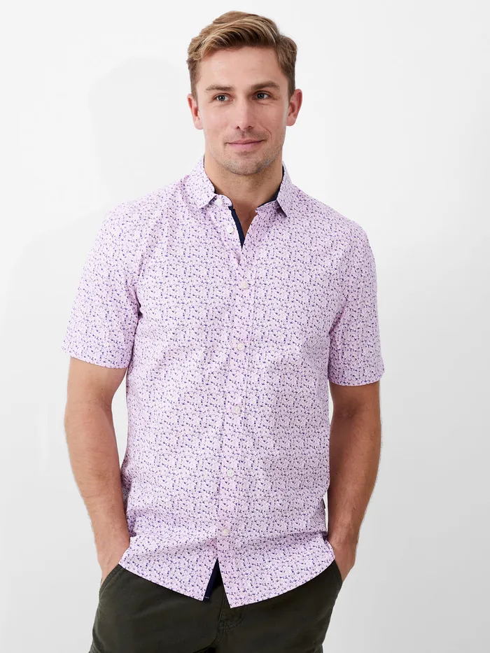 Man Shirts French Connection Patterned Short Sleeve Navy Trim Shirt Flora Pink Man Shirts French Connection Patterned Short Sleeve Navy Trim Shirt Flora Pink