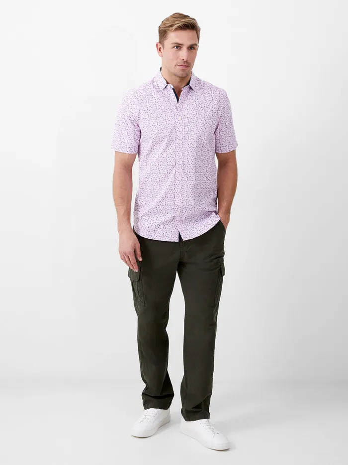 Man Shirts French Connection Patterned Short Sleeve Navy Trim Shirt Flora Pink Man Shirts French Connection Patterned Short Sleeve Navy Trim Shirt Flora Pink