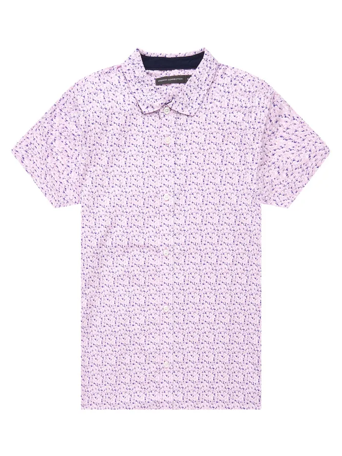 Man Shirts French Connection Patterned Short Sleeve Navy Trim Shirt Flora Pink Man Shirts French Connection Patterned Short Sleeve Navy Trim Shirt Flora Pink