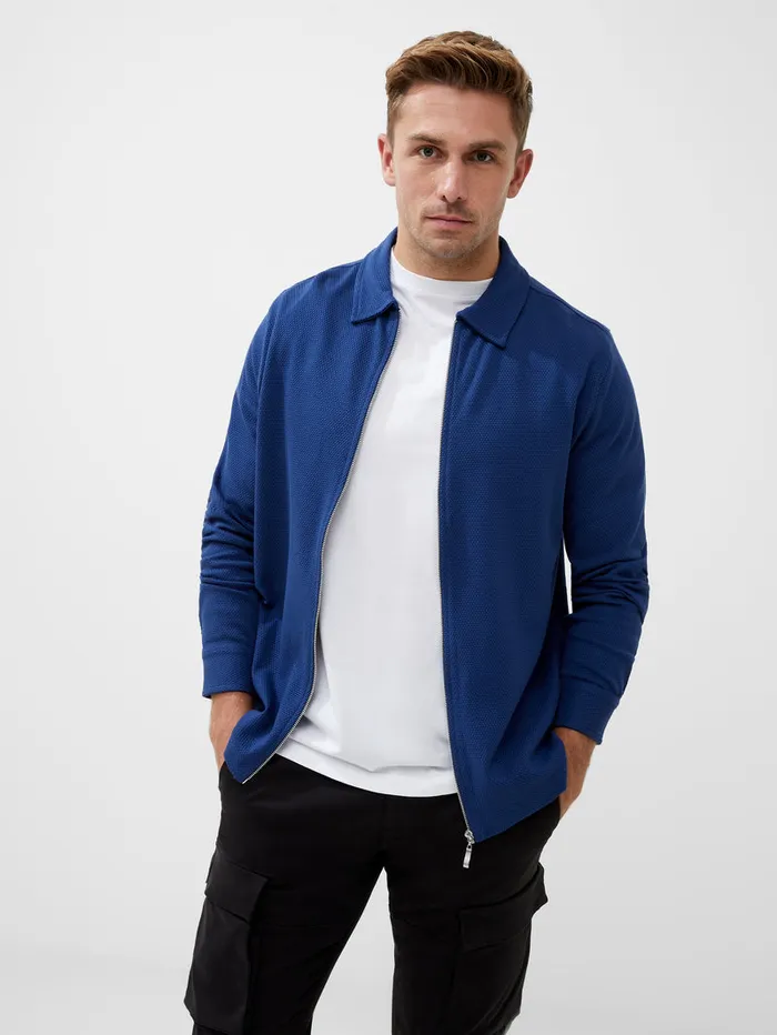 Man Shirts French Connection Popcorn ZipThrough Shirt Navy