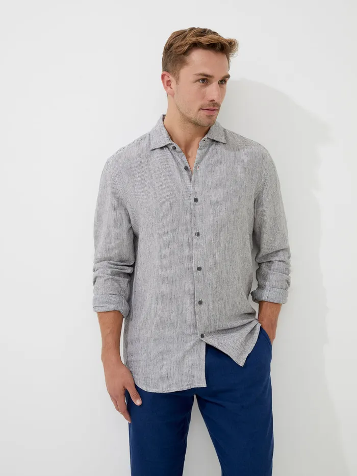 Man Shirts French Connection Tonal Stripe Shirt Blackwhite