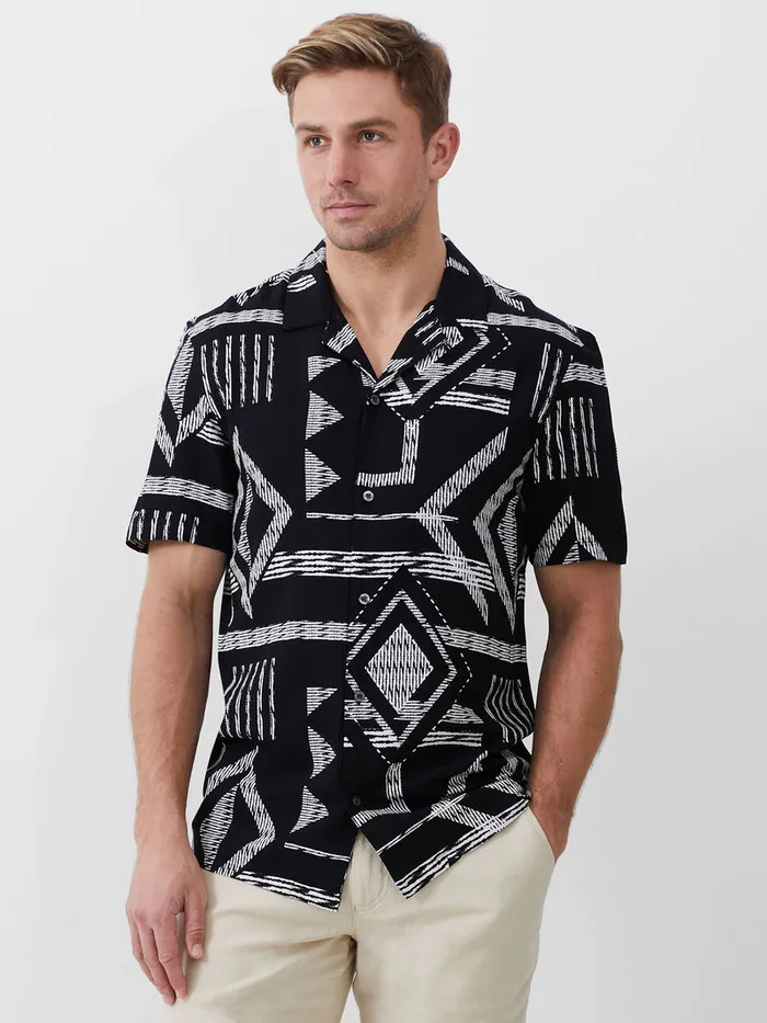 Man Shirts French Connection Tribe Viscose Shirt Black