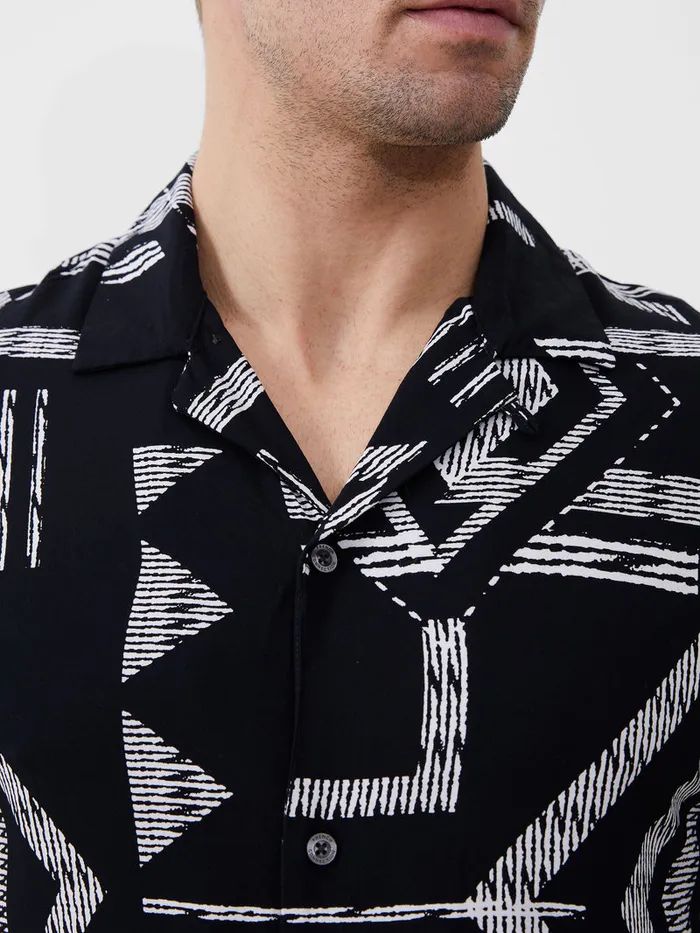Man Shirts French Connection Tribe Viscose Shirt Black Man Shirts French Connection Tribe Viscose Shirt Black