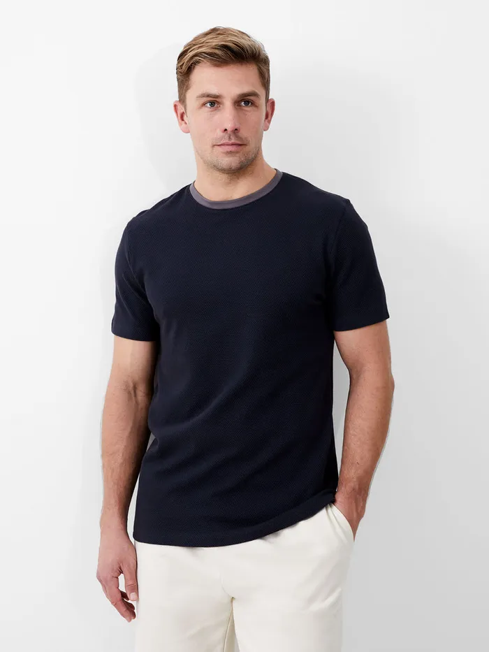 Man TShirts and Polo Shirts French Connection Crew Neck Popcorn TShirt Navygrey