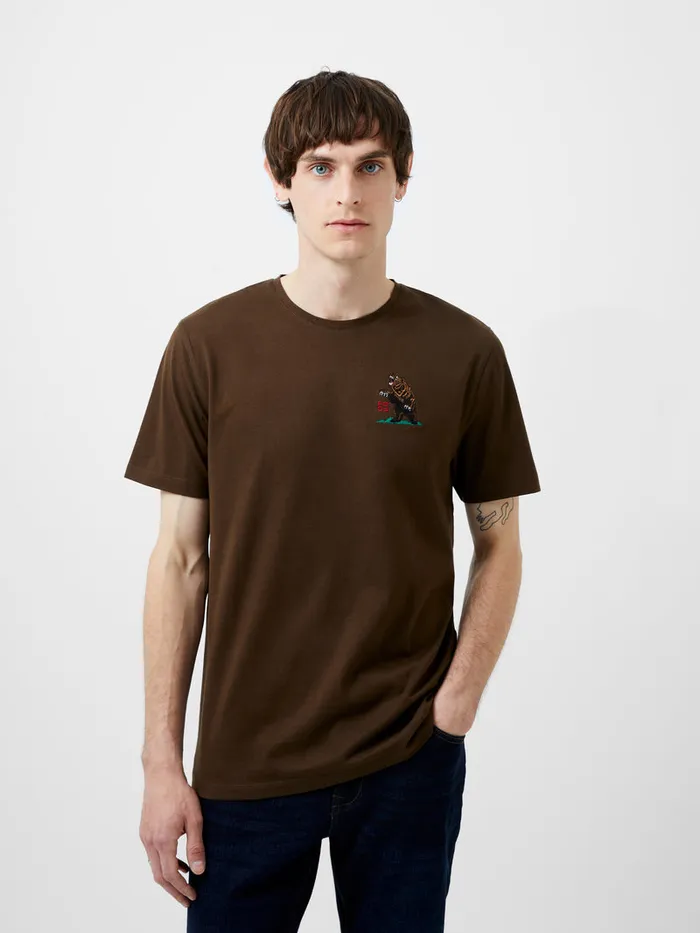 Man TShirts and Polo Shirts French Connection Embroidered Bear Organic Graphic TShirt Truffle Brown Man TShirts and Polo Shirts French Connection Embroidered Bear Organic Graphic TShirt Truffle Brown
