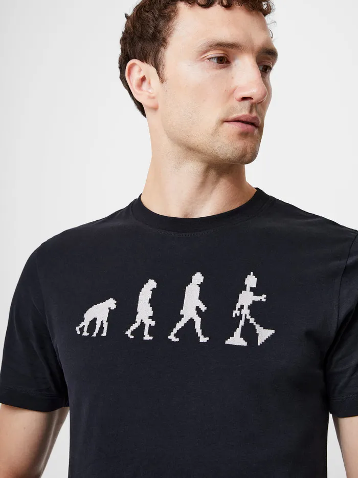 Man TShirts and Polo Shirts French Connection Embroidered Evolution Graphic TShirt Black Man TShirts and Polo Shirts French Connection Embroidered Evolution Graphic TShirt Black
