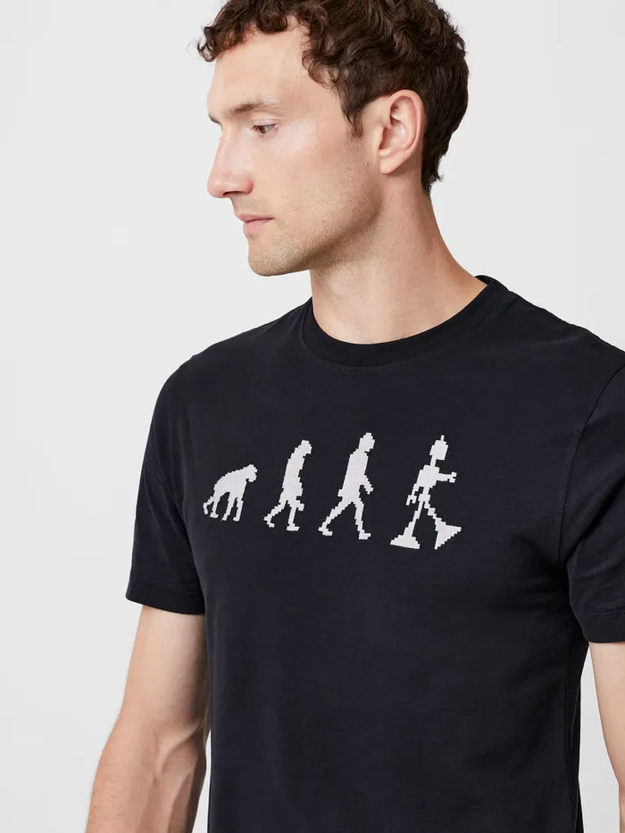 Man TShirts and Polo Shirts French Connection Embroidered Evolution Graphic TShirt Black Man TShirts and Polo Shirts French Connection Embroidered Evolution Graphic TShirt Black