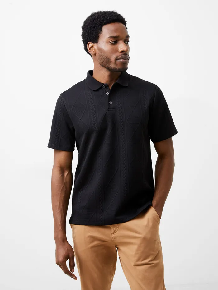 Man TShirts and Polo Shirts French Connection Jacquard Short Sleeve Polo Shirt Black Man TShirts and Polo Shirts French Connection Jacquard Short Sleeve Polo Shirt Black