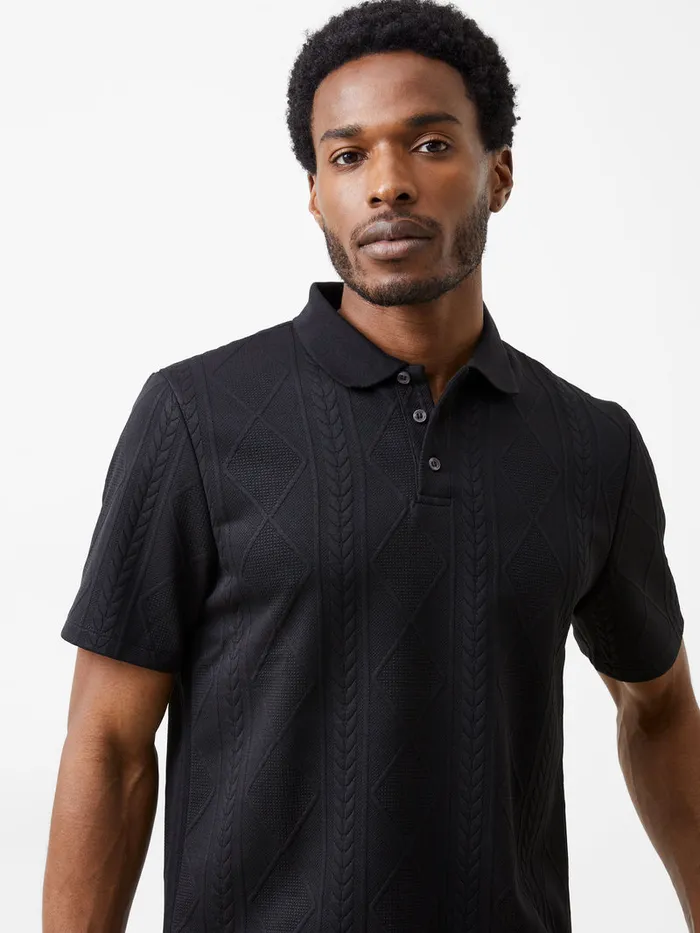 Man TShirts and Polo Shirts French Connection Jacquard Short Sleeve Polo Shirt Black Man TShirts and Polo Shirts French Connection Jacquard Short Sleeve Polo Shirt Black