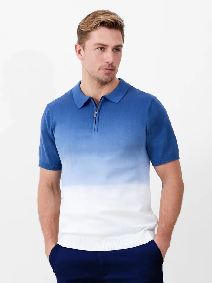 Man TShirts and Polo Shirts French Connection Ombre Half Zip Polo Shirt Navy Ombre