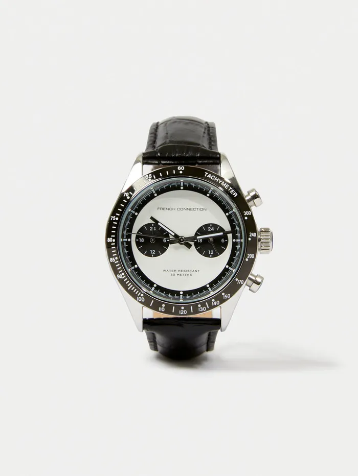 ManWoman Watches French Connection Black Leather Strap Watch With White Dial Black ManWoman Watches French Connection Black Leather Strap Watch With White Dial Black
