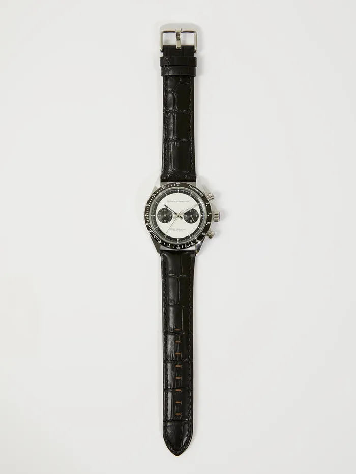 ManWoman Watches French Connection Black Leather Strap Watch With White Dial Black ManWoman Watches French Connection Black Leather Strap Watch With White Dial Black
