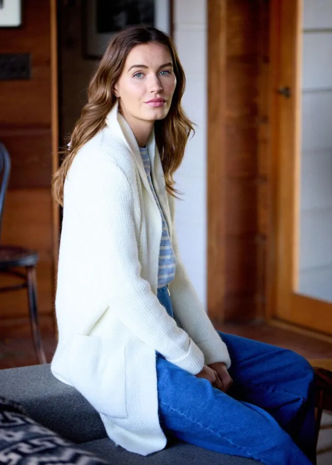 Mane Long Shawl Collar Jacket Mohair Blend White Women Saint James Sweaters Cardigans and Jackets