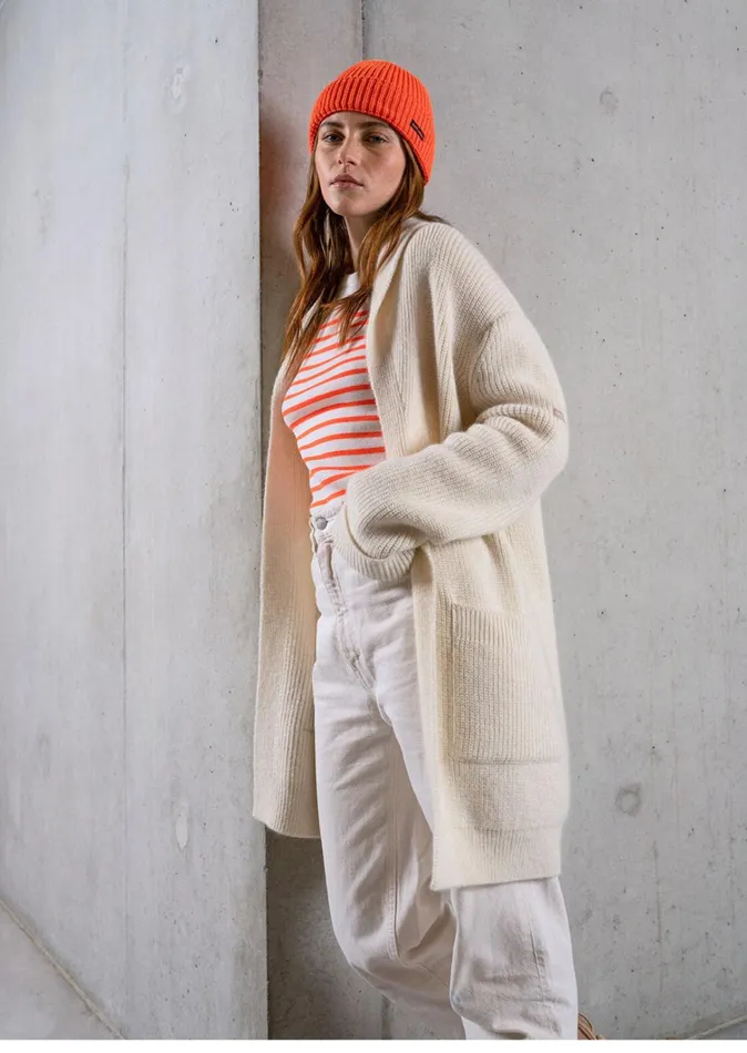 Mane Long Shawl Collar Jacket Mohair Blend White Women Saint James Sweaters Cardigans and Jackets