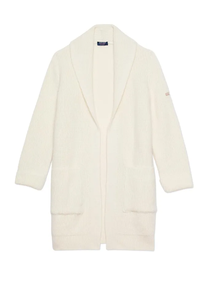 Mane Long Shawl Collar Jacket Mohair Blend White Women Saint James Sweaters Cardigans and Jackets