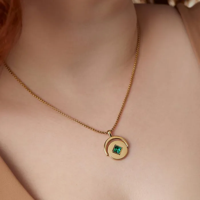 May Birthstone And Flower Flip Charm Necklace Stainless Steel Gold Women Alex And Ani Birthday