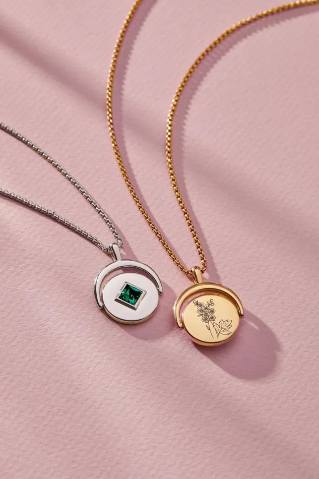 May Birthstone And Flower Flip Charm Necklace Stainless Steel Gold Women Alex And Ani Birthday
