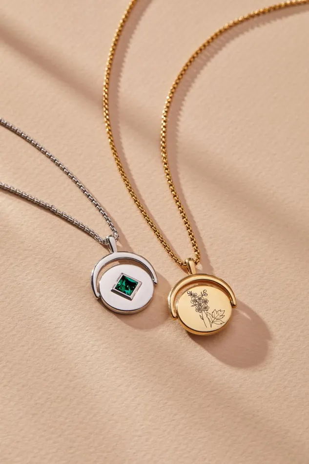 May Birthstone And Flower Flip Charm Necklace Stainless Steel Gold Women Alex And Ani Birthday