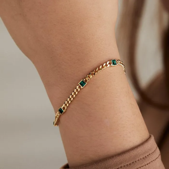 May Birthstone Emerald Curb Chain Bracelet Gold Women Alex And Ani Luck Prosperity