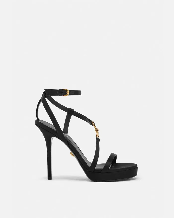 Medusa 03995 Satin Sandals 115 Mm Blackgold Women Versace Sandals