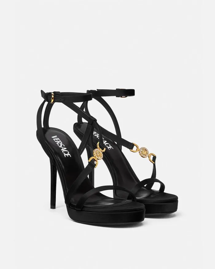 Medusa 03995 Satin Sandals 115 Mm Blackgold Women Versace Sandals