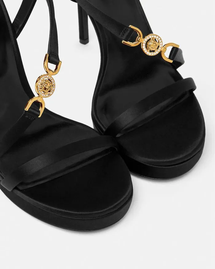 Medusa 03995 Satin Sandals 115 Mm Blackgold Women Versace Sandals