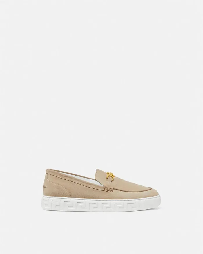 Medusa 03995 Suede Greca Loafers Beige Men Versace Loafers and Slippers