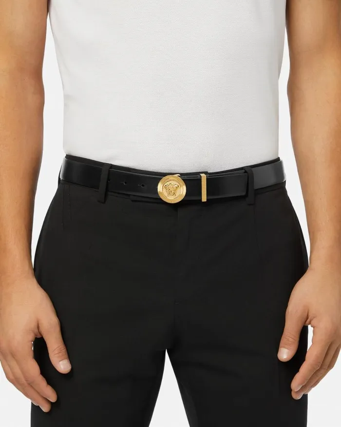 Medusa Biggie Leather Belt 3 Cm Blackgold Men Versace Belts