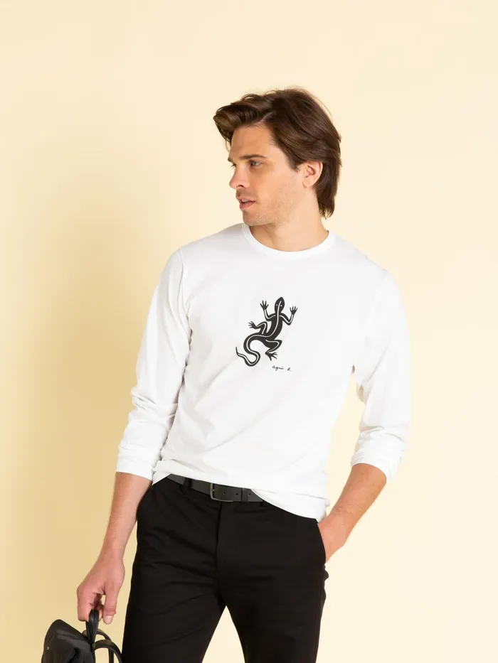 Men Agns B Artist039s Collection White Long Sleeves Coulos Lizard Tshirt